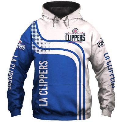 NBA Los Angeles Clippers White Blue Curves Pullover Hoodie