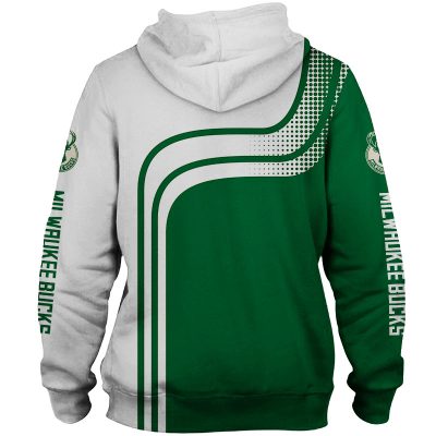 NBA Milwaukee Bucks Green White Curves Pullover Hoodie