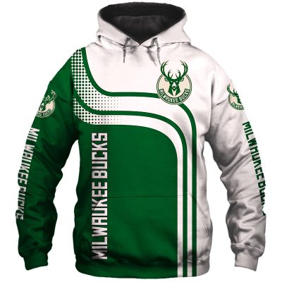 NBA Milwaukee Bucks Green White Curves Pullover Hoodie