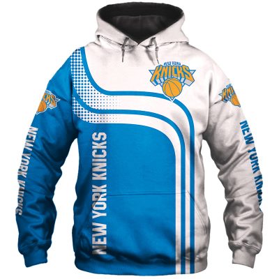 NBA New York Knicks White Blue Curvers Pullover Hoodie