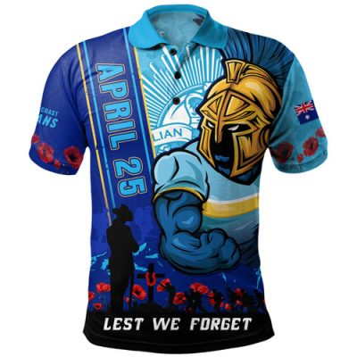 Gold Coast Titans Polo Shirt Anzac Day Lest We Forget Strong Fighting Spirit