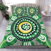 Australia Aboriginal Bedding Set - Aboriginal Green Dot Art Inspired Bedding Set