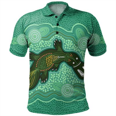 Australia Aboriginal Polo Shirt - Green Platypus Aboriginal Art Inspired Polo Shirt