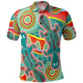 Australia Aboriginal Polo Shirt - Green Platypus Aboriginal Art Inspired Polo Shirt