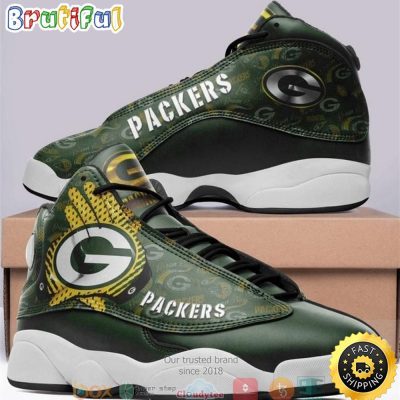 Green Bay Packer Nfl Big Logo Football Team 4 Air Jordan 13 Sneaker Shoes