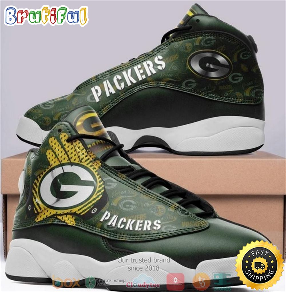 Green Bay Packer Nfl Big Logo Football Team 4 Air Jordan 13 Sneaker Shoes