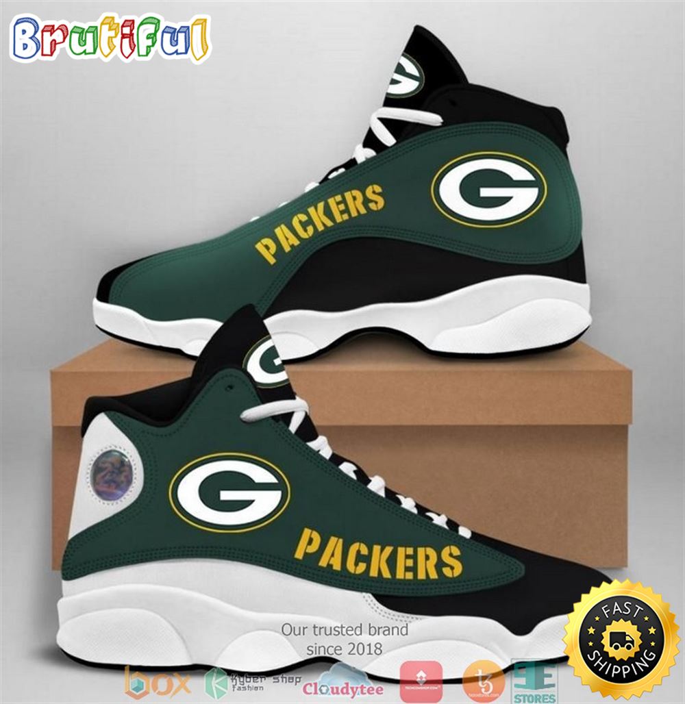 Green Bay Packers Nfl Big Logo Football Team Air Jordan 13 Sneaker Shoes