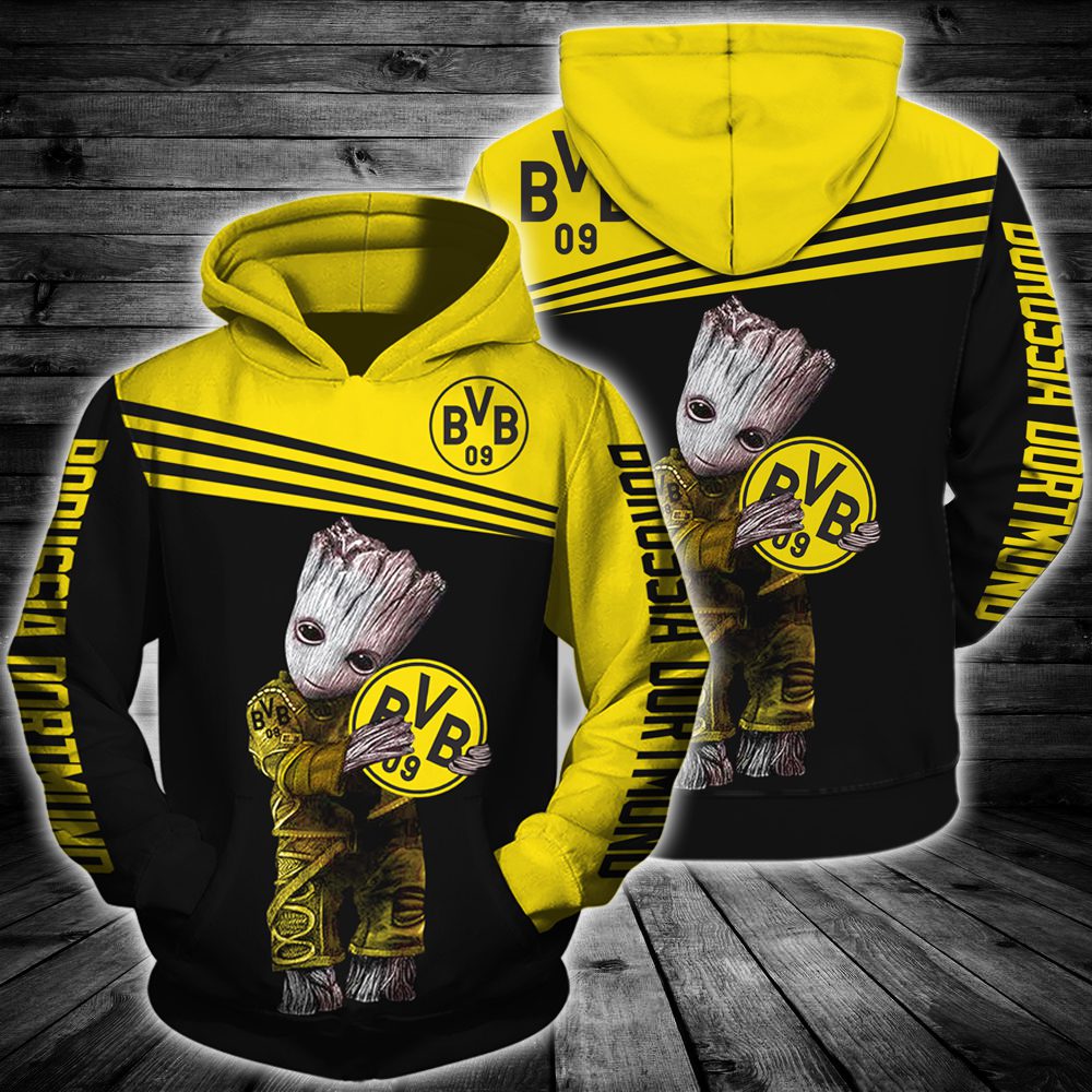 Borussia Dortmund Black Yellow Baby Groot Pullover Hoodie Borussia Dortmund Black Yellow Baby Groot Pullover Hoodie