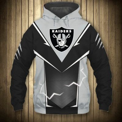 NFL Las Vegas Raiders Lightning Black Grey Pullover Hoodie