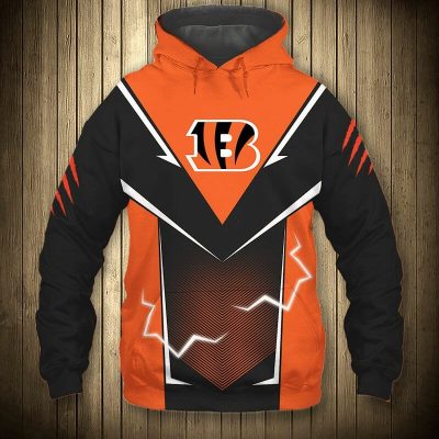 NFL Cincinnati Bengals Lightning Orange Black Pullover Hoodie