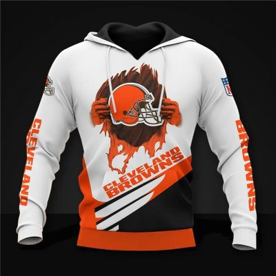 NFL Cleveland Browns White Orange Pullover Hoodie