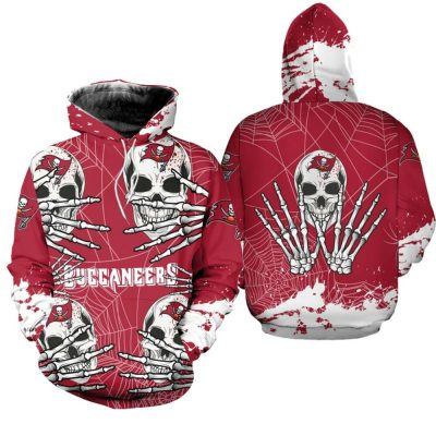 NFL Tampa Bay Buccaneers Skull Red White Pullover Hoodie