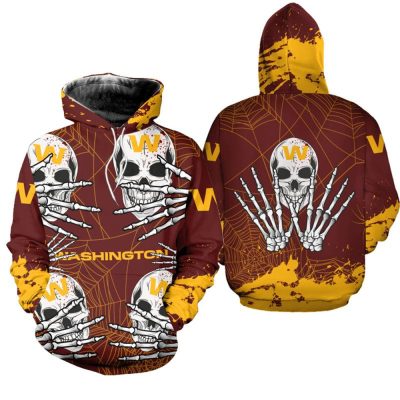 NFL Washington Commanders Brown Yellow Skull Pullover Hoodie