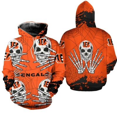 NFL Cincinnati Bengals Skull Halloween Orange Pullover Hoodie