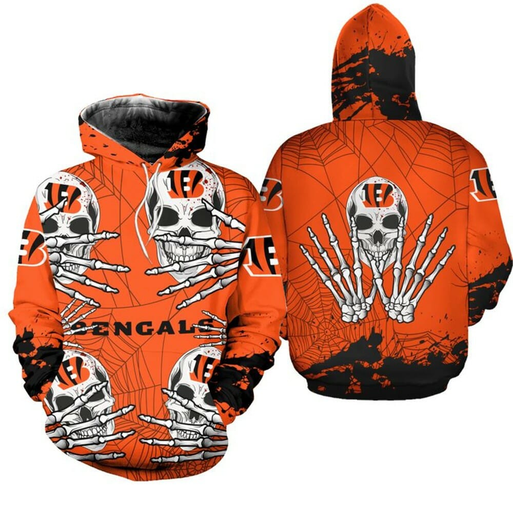 NFL Cincinnati Bengals Skull Halloween Orange Pullover Hoodie NFL Cincinnati Bengals Skull Halloween Orange Pullover Hoodie