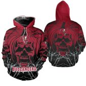 NFL Tampa Bay Buccaneers Red Black Pumpkin Skull Pullover Hoodie