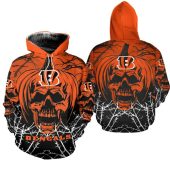 NFL Cincinnati Bengals Orange Pumpkin Skull Pullover Hoodie