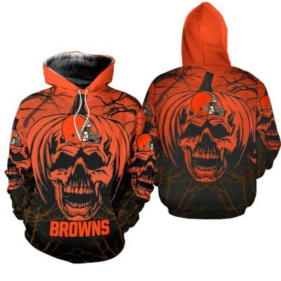 NFL Cleveland Browns Halloween Pumpkin Skull Pullover Hoodie
