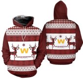 NFL Washington Commanders Reindeer Christmas Brown White Pullover Hoodie