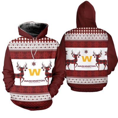NFL Washington Commanders Reindeer Christmas Brown White Pullover Hoodie