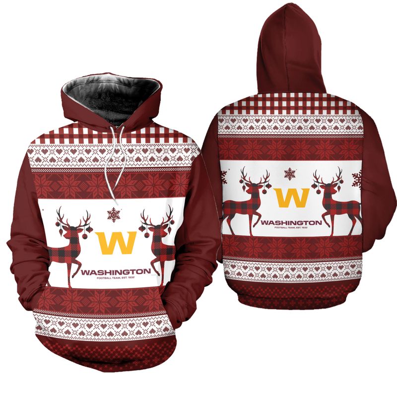 NFL Washington Commanders Reindeer Christmas Brown White Pullover Hoodie NFL Washington Commanders Reindeer Christmas Brown White Pullover Hoodie