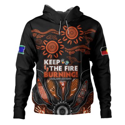 Australia Hoodie Naidoc Week 2024 Indigenous Keep The Fire Burning Aboriginal Gum Leaf Painting Red