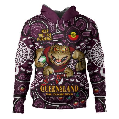Queensland Maroons Hoodie Custom Naidoc Week 2024 Aboriginal Pattern And Torres Strait Islander Inspired