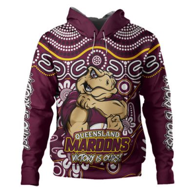 Queensland Maroons Hoodie Aboriginal Inspired Tough Fan Rugby For Life