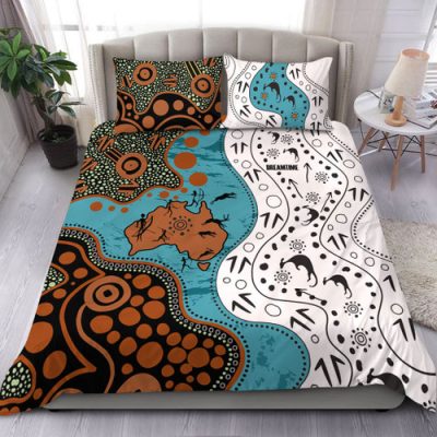 Australia Aboriginal Custom Bedding Set - Aussie Indigenous Hunting Season With Kangaroo Dot Art Bedding Set