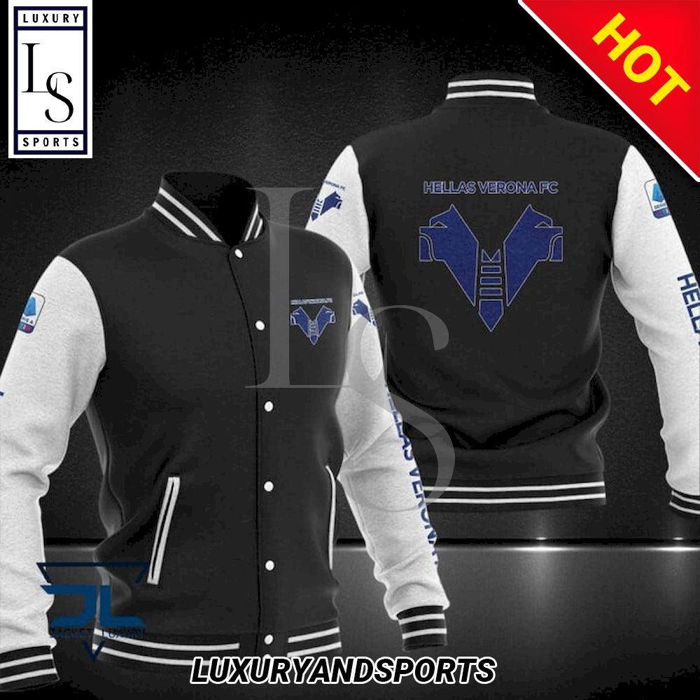 Hellas Verona FC Black White Baseball Jacket Hellas Verona FC Black White Baseball Jacket