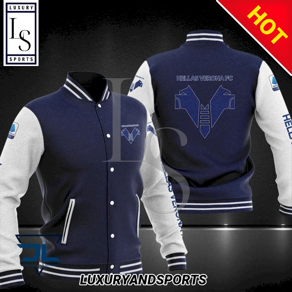 Hellas Verona FC Dark Blue White Baseball Jacket Hellas Verona FC Dark Blue White Baseball Jacket