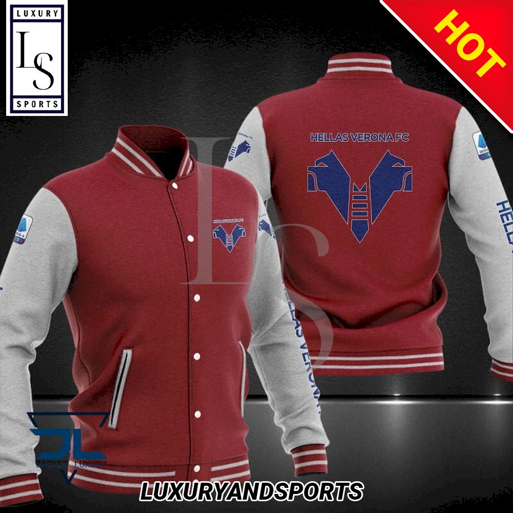 Hellas Verona FC Maroon White Baseball Jacket Hellas Verona FC Maroon White Baseball Jacket