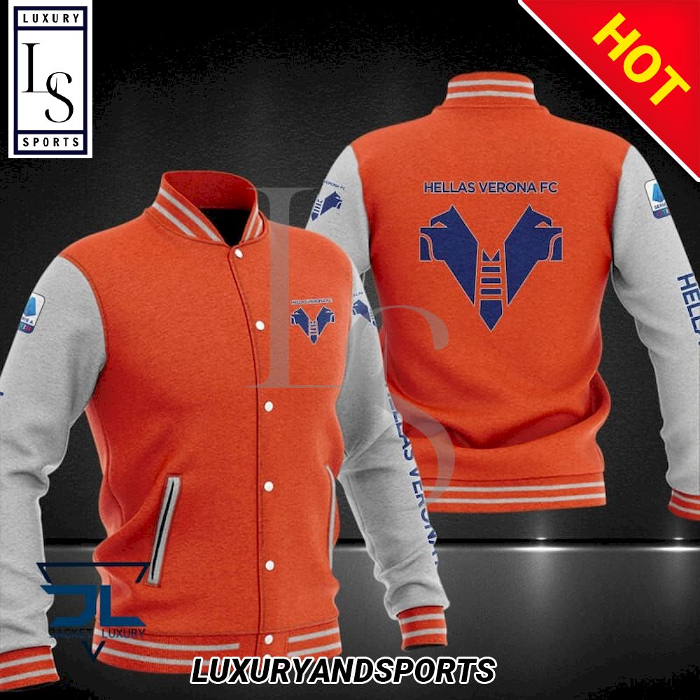 Hellas Verona FC Orange White Baseball Jacket Hellas Verona FC Orange White Baseball Jacket