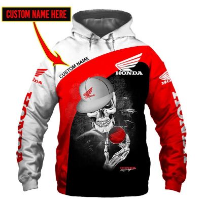 Honda Motorcycles Custom Name Skeleton Pullover Hoodie