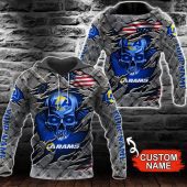NFL Los Angeles Rams Custom Name Grey Blue Skull Pullover Hoodie