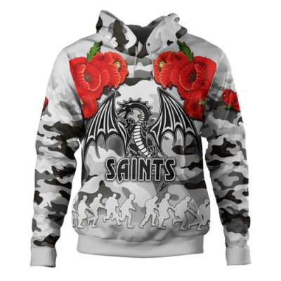 St. George Illawarra Dragons Anzac Custom Hoodie - Poppies Flower Saint Lest We Forget Hoodie Red