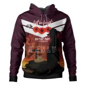 Manly Warringah Sea Eagles Anzac Custom Hoodie - Manly Jersey Anzac Soldier Poppies Hoodie