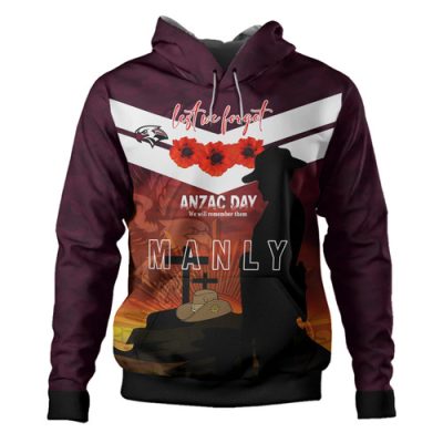 Manly Warringah Sea Eagles Anzac Custom Hoodie - Manly Jersey Anzac Soldier Poppies Hoodie