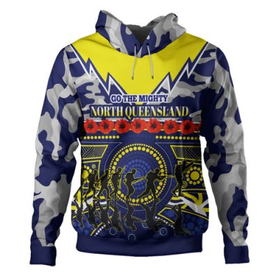 North Queensland Cowboys Anzac Custom Hoodie - North Queensland Cowboys Rugby Jersey Anzac Poppies Hoodie
