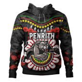 Penrith Panthers Anzac Custom Hoodie - Anzac Rugby Aboriginal Inspired Pattern Hoodie