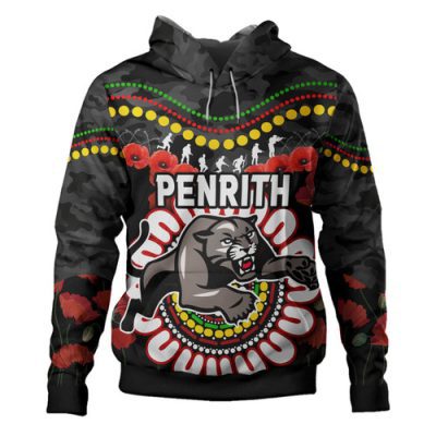 Penrith Panthers Anzac Custom Hoodie - Anzac Rugby Aboriginal Inspired Pattern Hoodie