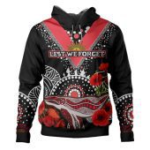 St. George Illawarra Dragons Anzac Custom Hoodie - Aboriginal Inspired Whale Anzac Poppies Hoodie