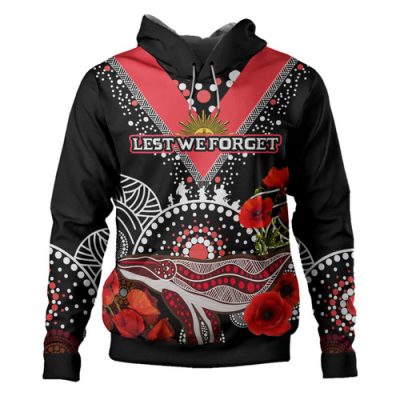 St. George Illawarra Dragons Anzac Custom Hoodie - Aboriginal Inspired Whale Anzac Poppies Hoodie