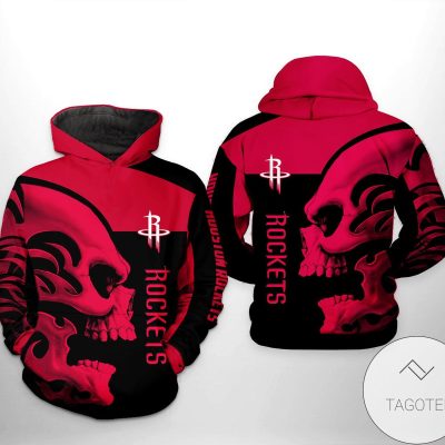 NBA Houston Rockets Black Red Skull Pullover Hoodie