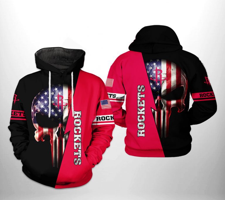 NBA Houston Rockets US Flag Punisher Skull Pullover Hoodie NBA Houston Rockets US Flag Punisher Skull Pullover Hoodie