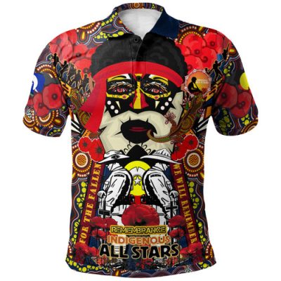 Indigenous All Stars Anzac Custom Watercolour Polo Shirt - Remembrance Indigenous Dreamtime With Poppy Flower