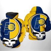 NBA Indiana Pacers Gold Blue Skull Pullover Hoodie