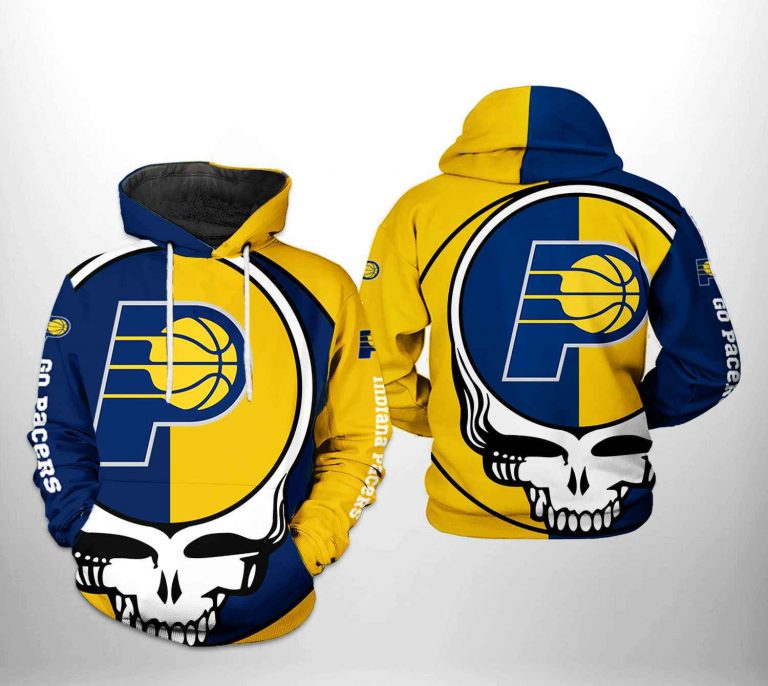 NBA Indiana Pacers Gold Blue Skull Pullover Hoodie NBA Indiana Pacers Gold Blue Skull Pullover Hoodie
