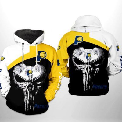 NBA Indiana Pacers Gold Blue Punisher Skull Pullover Hoodie