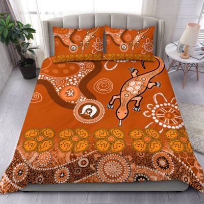 Australia Goanna Aboriginal Bedding Set - Indigenous Dot Goanna (Orange) Bedding Set